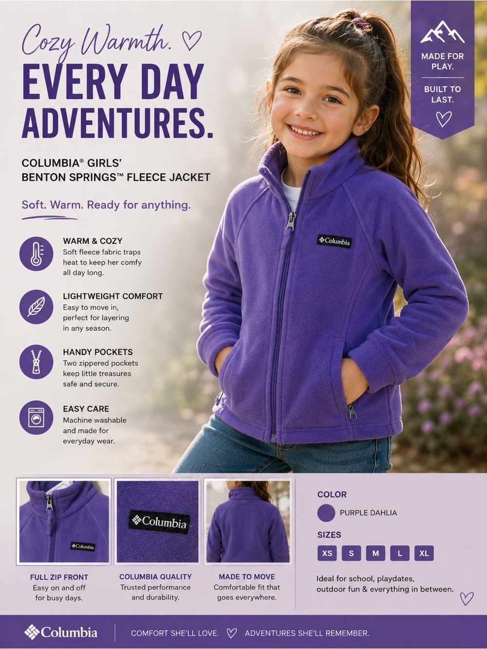 Columbia Purple Dahlia Girls' Fleece Jacket